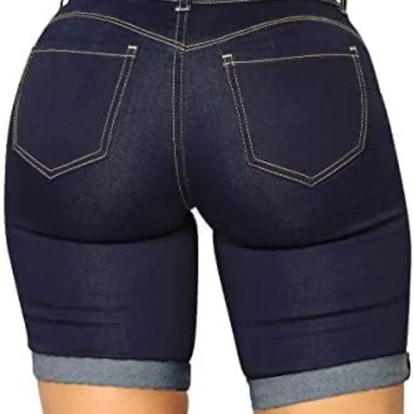 Women's Mid Rise Skinny Butt Lifting Stretchy Bermuda Jeans Shorts